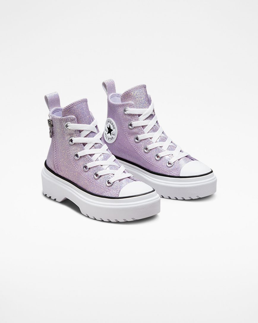 Girls' Converse Chuck Taylor All Star Lugged Lift Glitter High Top Platform Shoes Purple / White / Black | AU 38E41B